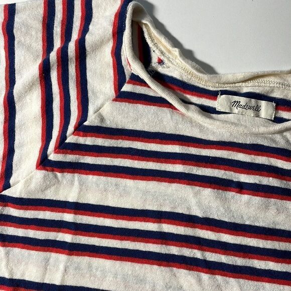 Madewell Medium Boxy Crewneck Striped Tee Shirt Red White Blue - Picture 1 of 5